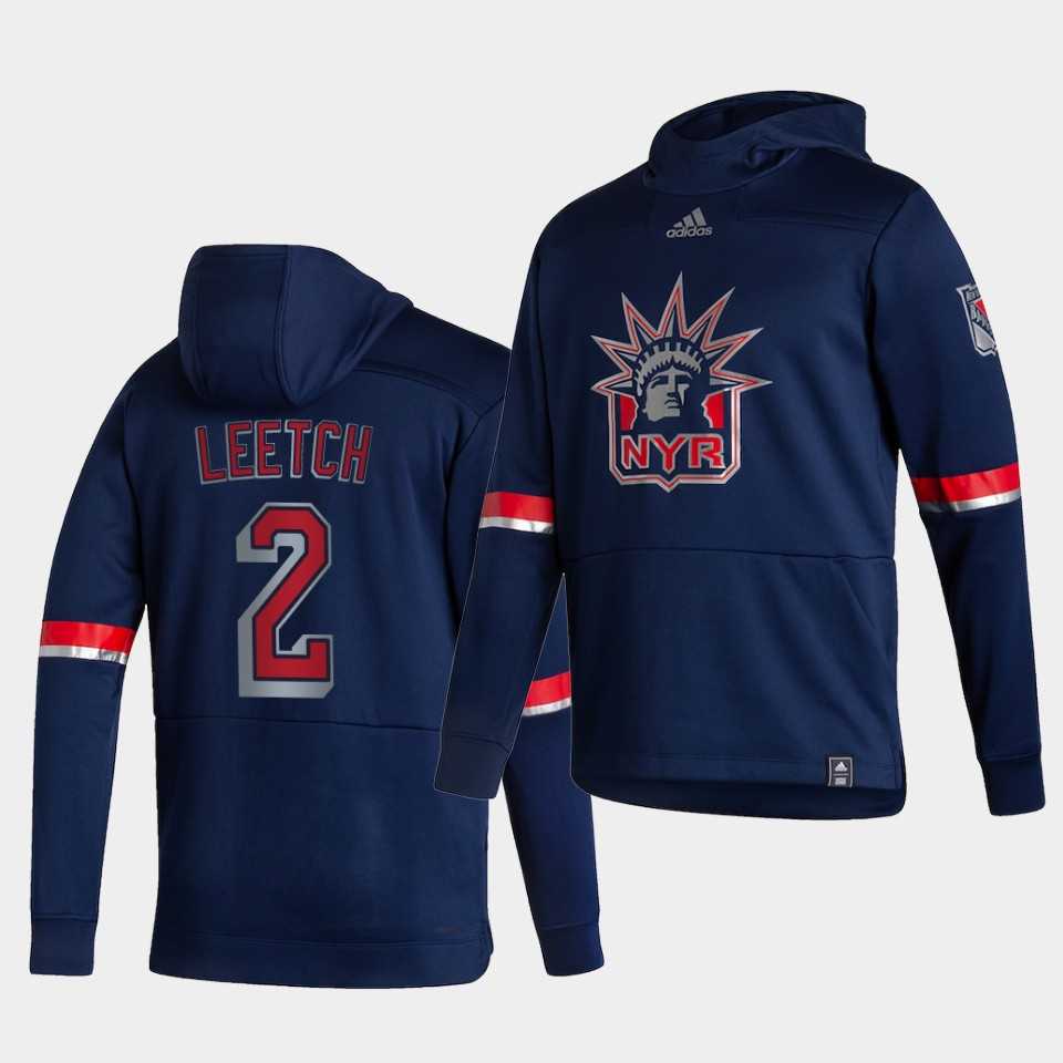 Men New York Rangers 2 Leetch Blue NHL 2021 Adidas Pullover Hoodie Jersey